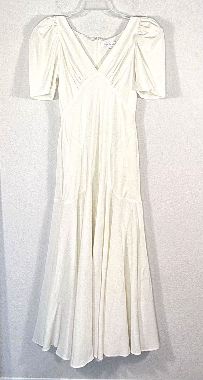 Womens Ivory Satin Puff Sleeve Maxi Dress M Bridal Sofie the Label Bohme NWOT